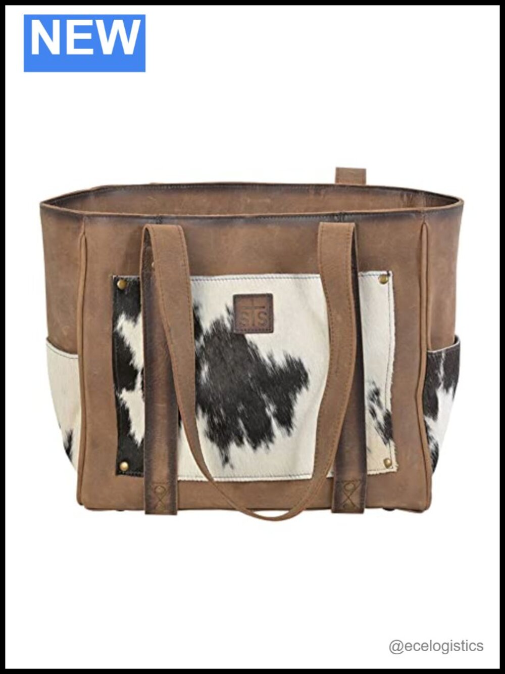 Genuine Full-Grain Leather Cowhide Tote with Pockets, Spacious, Dual Straps